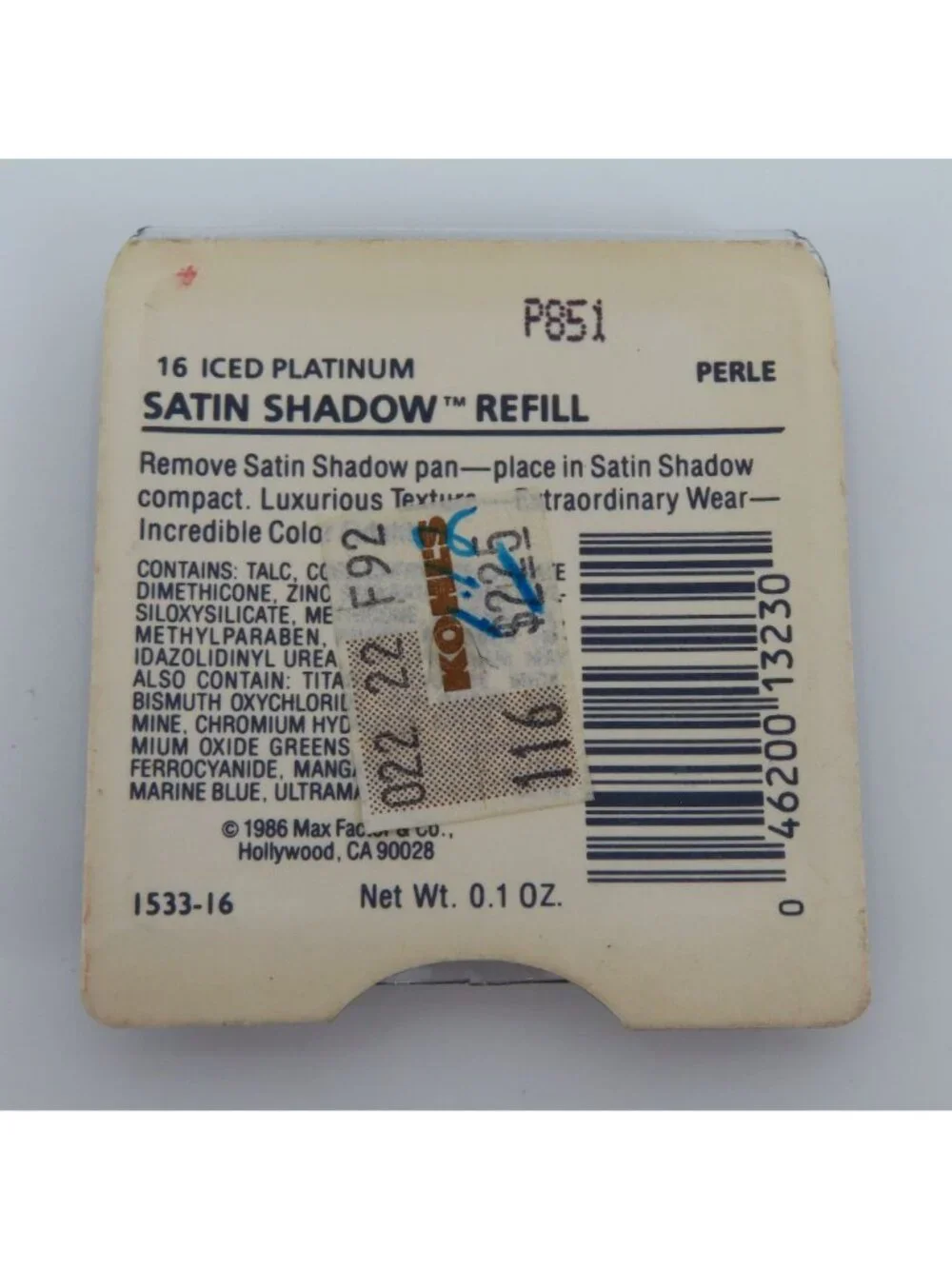 Max Factor 16 Iced Platinum Satin Shadow Refill Eyeshadow 1986 VTG 04620013230